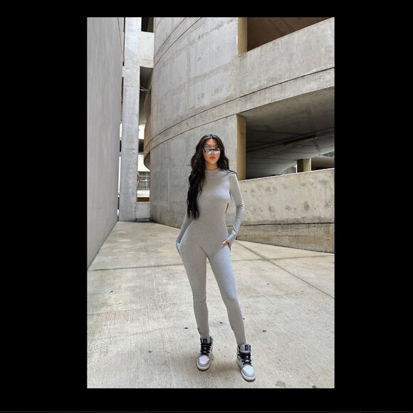 Ribbed Long Sleeve Jumpsuit - Picture 1 of 5